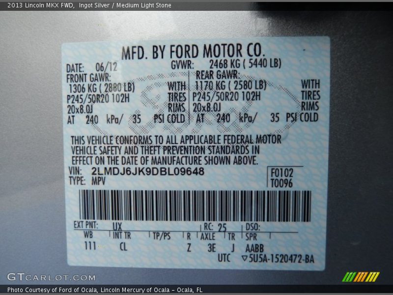 Ingot Silver / Medium Light Stone 2013 Lincoln MKX FWD