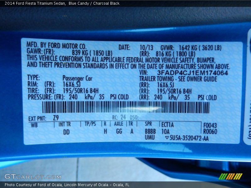 Blue Candy / Charcoal Black 2014 Ford Fiesta Titanium Sedan