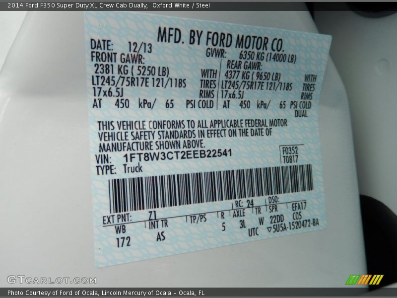 2014 F350 Super Duty XL Crew Cab Dually Oxford White Color Code Z1