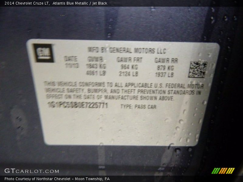 Atlantis Blue Metallic / Jet Black 2014 Chevrolet Cruze LT