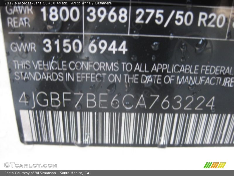 Arctic White / Cashmere 2012 Mercedes-Benz GL 450 4Matic