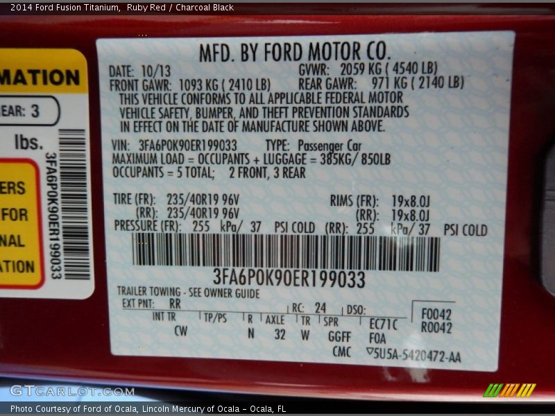 2014 Fusion Titanium Ruby Red Color Code RR
