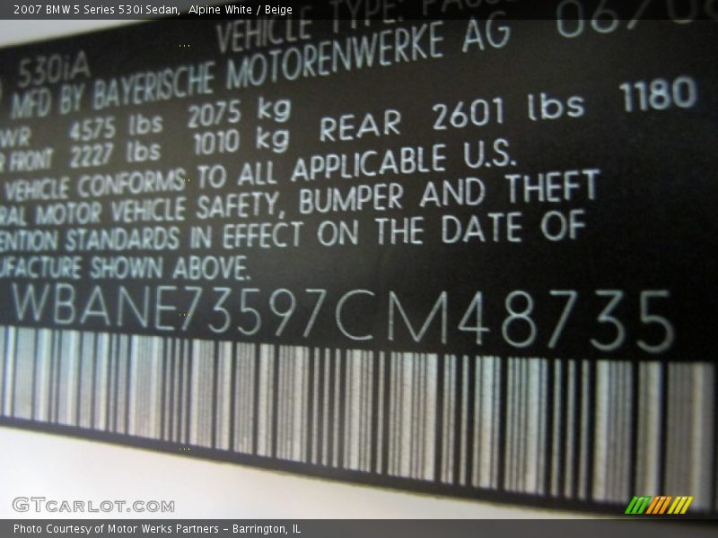 Alpine White / Beige 2007 BMW 5 Series 530i Sedan