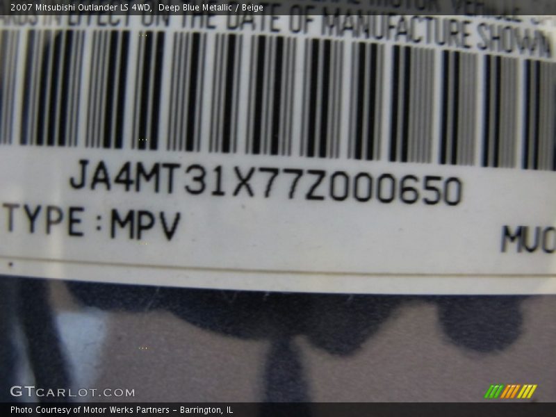 Deep Blue Metallic / Beige 2007 Mitsubishi Outlander LS 4WD