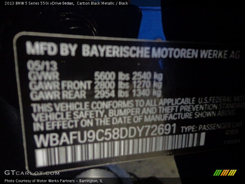 Carbon Black Metallic / Black 2013 BMW 5 Series 550i xDrive Sedan