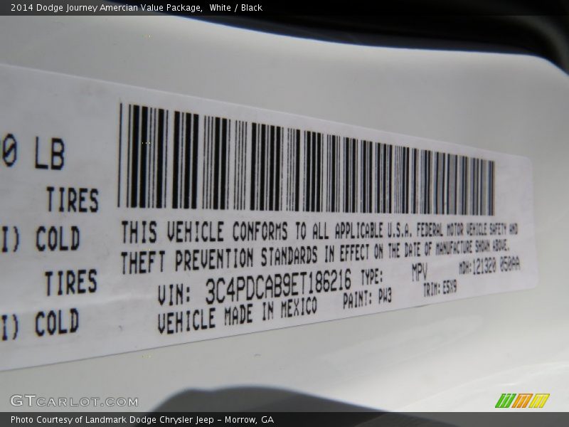 White / Black 2014 Dodge Journey Amercian Value Package