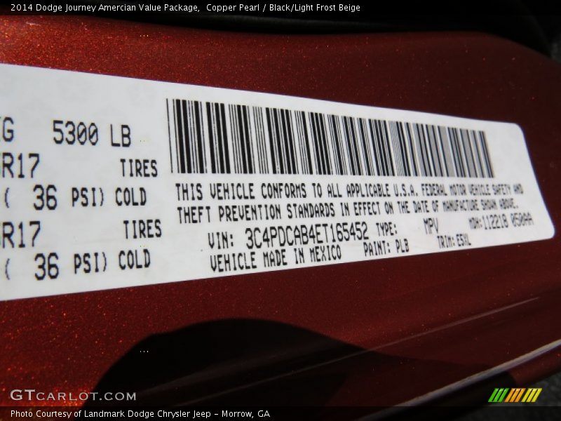 Copper Pearl / Black/Light Frost Beige 2014 Dodge Journey Amercian Value Package