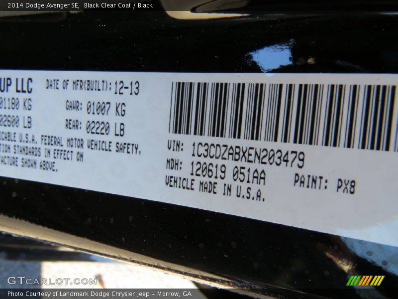 Black Clear Coat / Black 2014 Dodge Avenger SE