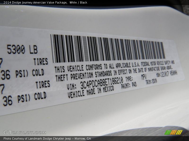 White / Black 2014 Dodge Journey Amercian Value Package