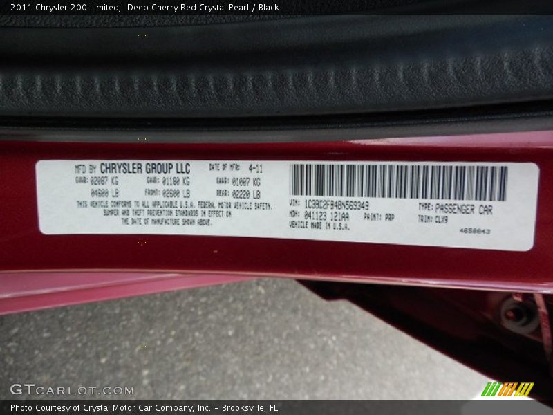 Deep Cherry Red Crystal Pearl / Black 2011 Chrysler 200 Limited