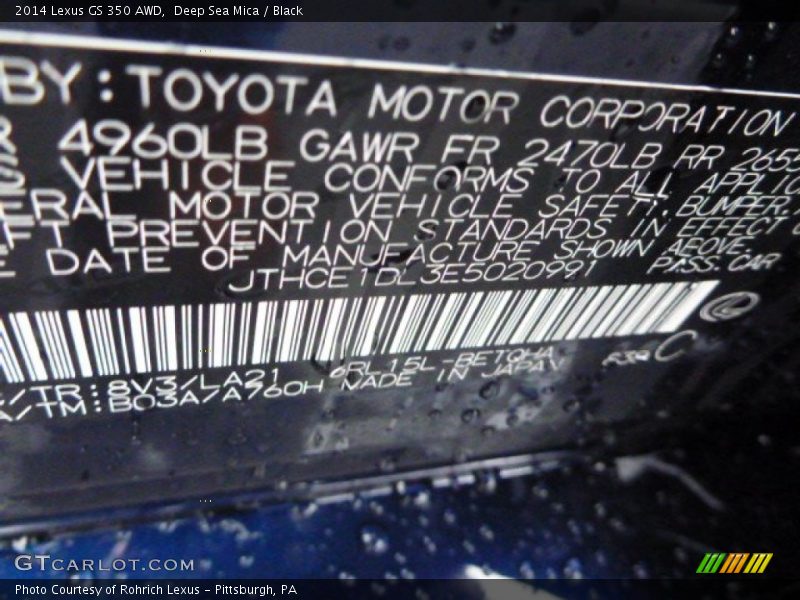Deep Sea Mica / Black 2014 Lexus GS 350 AWD