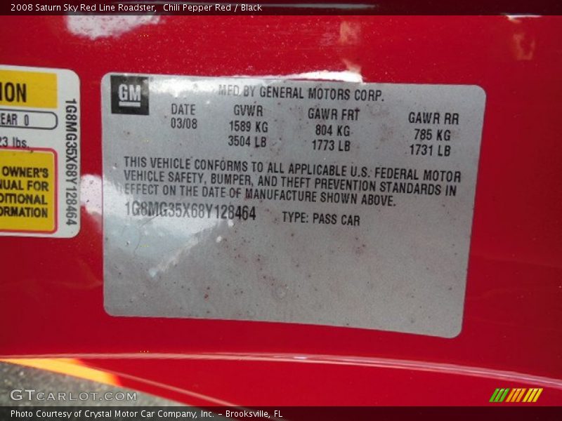 Chili Pepper Red / Black 2008 Saturn Sky Red Line Roadster