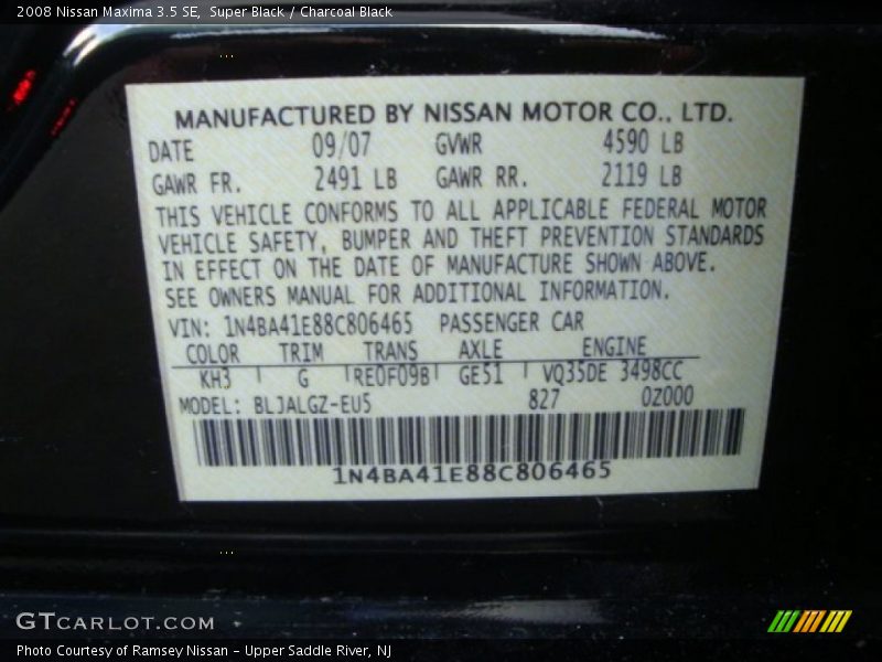 Super Black / Charcoal Black 2008 Nissan Maxima 3.5 SE