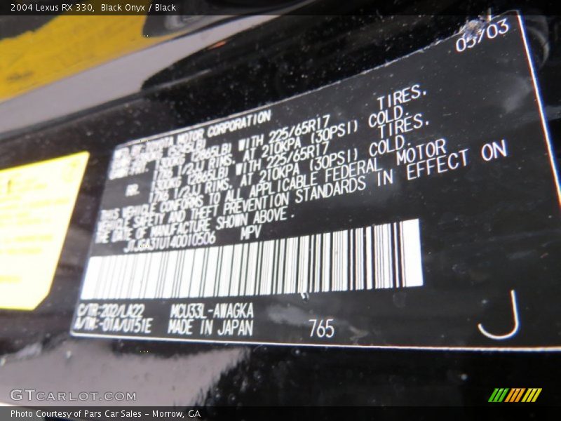 Black Onyx / Black 2004 Lexus RX 330