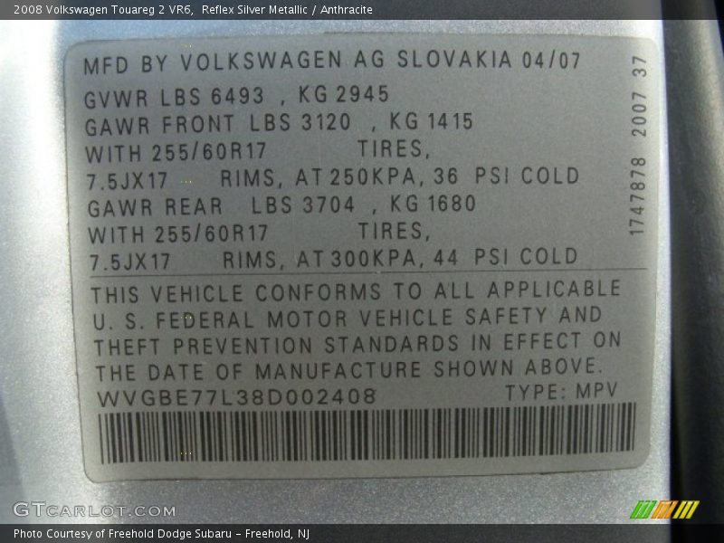 Reflex Silver Metallic / Anthracite 2008 Volkswagen Touareg 2 VR6