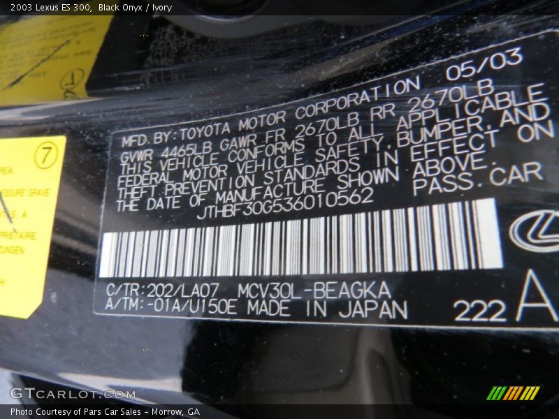 Black Onyx / Ivory 2003 Lexus ES 300