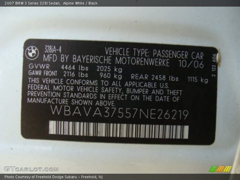 Alpine White / Black 2007 BMW 3 Series 328i Sedan
