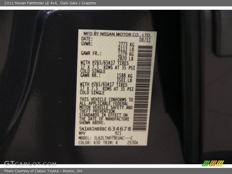 Dark Slate / Graphite 2011 Nissan Pathfinder LE 4x4