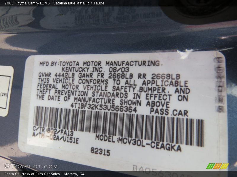 Catalina Blue Metallic / Taupe 2003 Toyota Camry LE V6