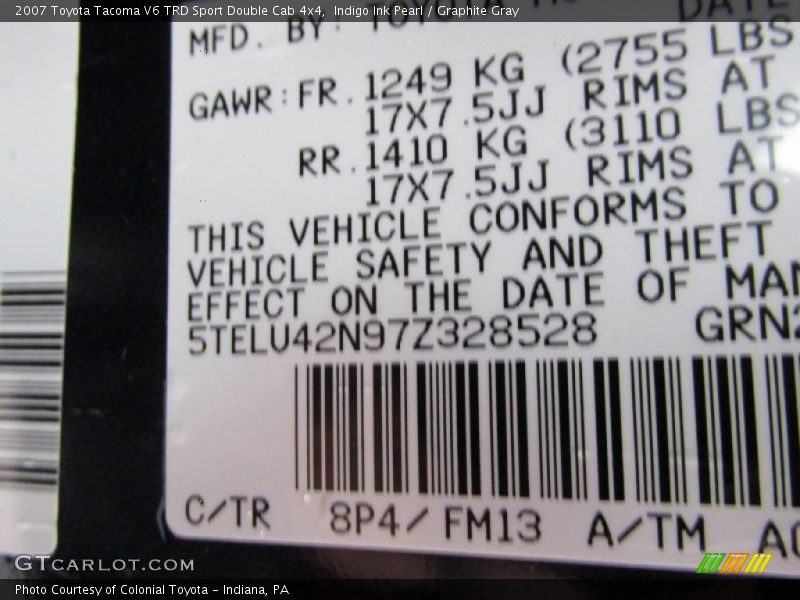 Indigo Ink Pearl / Graphite Gray 2007 Toyota Tacoma V6 TRD Sport Double Cab 4x4