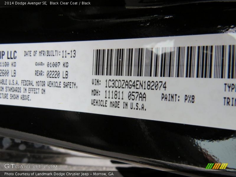 Black Clear Coat / Black 2014 Dodge Avenger SE