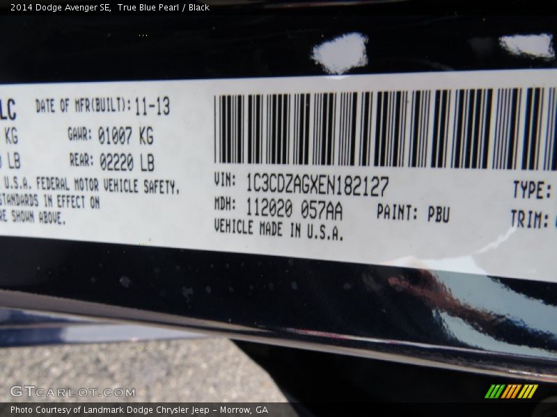 True Blue Pearl / Black 2014 Dodge Avenger SE
