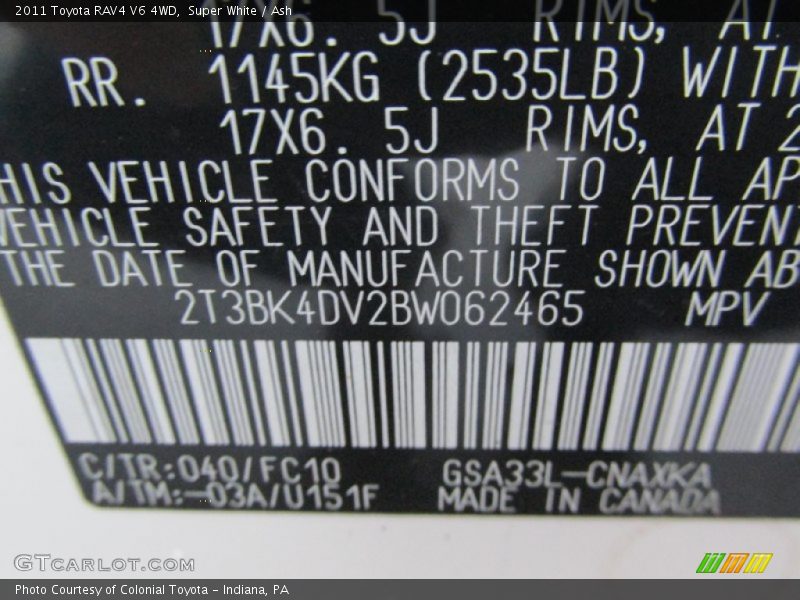 Super White / Ash 2011 Toyota RAV4 V6 4WD