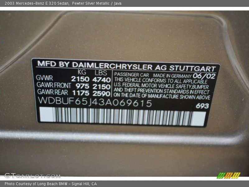 Pewter Silver Metallic / Java 2003 Mercedes-Benz E 320 Sedan