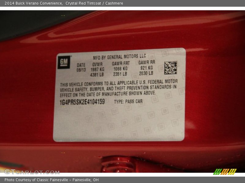 Crystal Red Tintcoat / Cashmere 2014 Buick Verano Convenience
