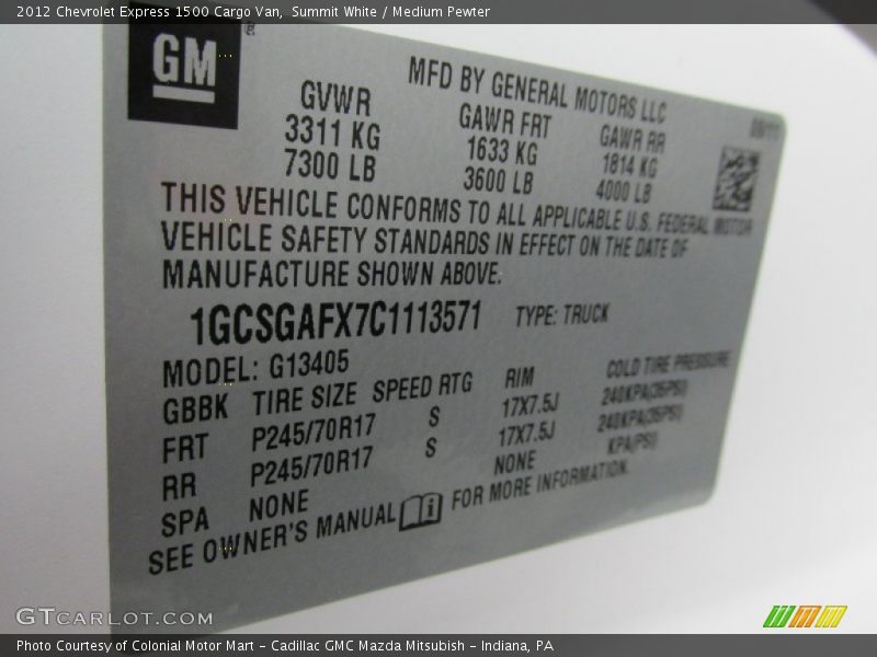 Summit White / Medium Pewter 2012 Chevrolet Express 1500 Cargo Van
