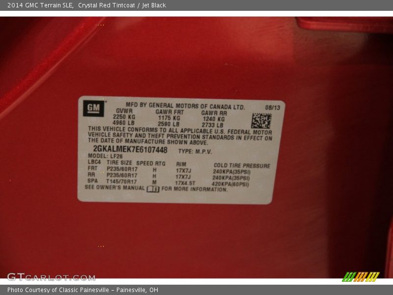 Crystal Red Tintcoat / Jet Black 2014 GMC Terrain SLE