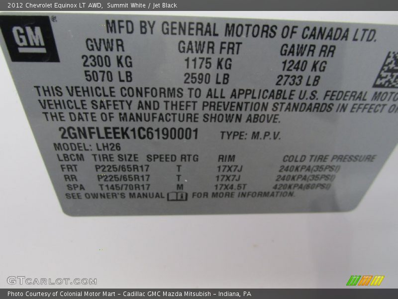 Summit White / Jet Black 2012 Chevrolet Equinox LT AWD