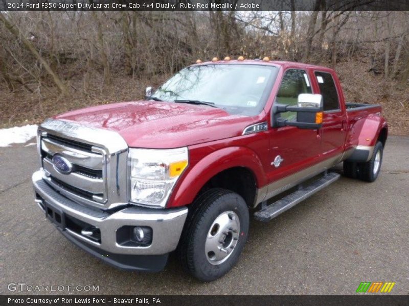 Ruby Red Metallic / Adobe 2014 Ford F350 Super Duty Lariat Crew Cab 4x4 Dually