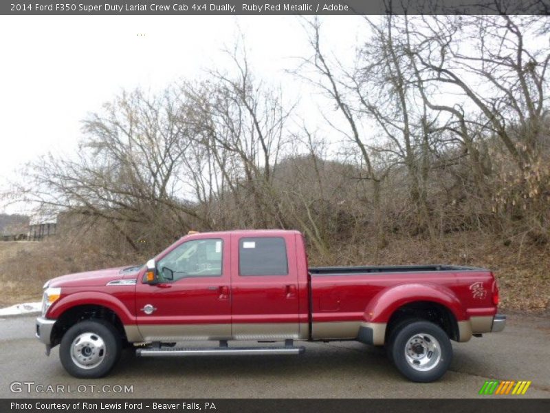 Ruby Red Metallic / Adobe 2014 Ford F350 Super Duty Lariat Crew Cab 4x4 Dually