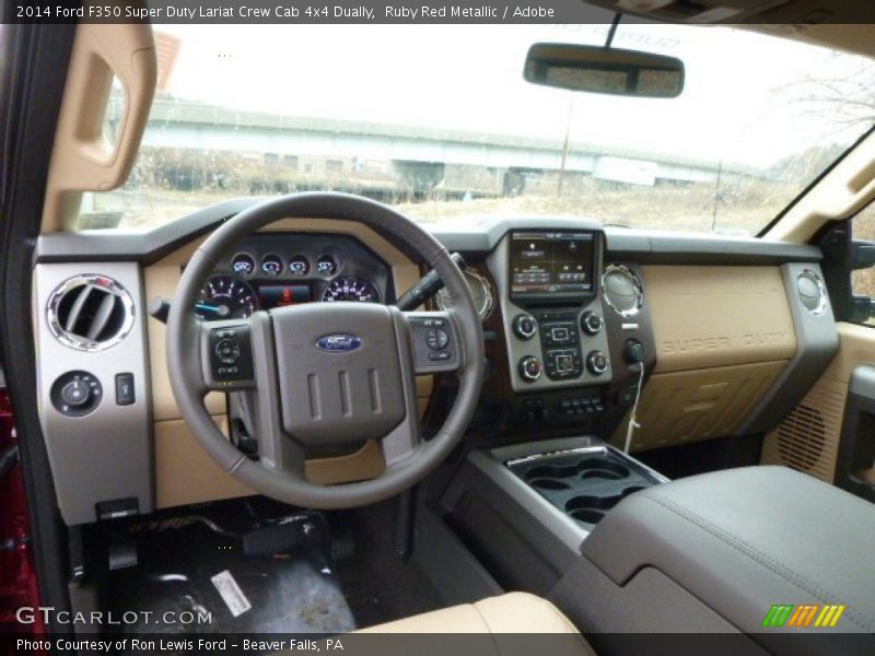 Ruby Red Metallic / Adobe 2014 Ford F350 Super Duty Lariat Crew Cab 4x4 Dually