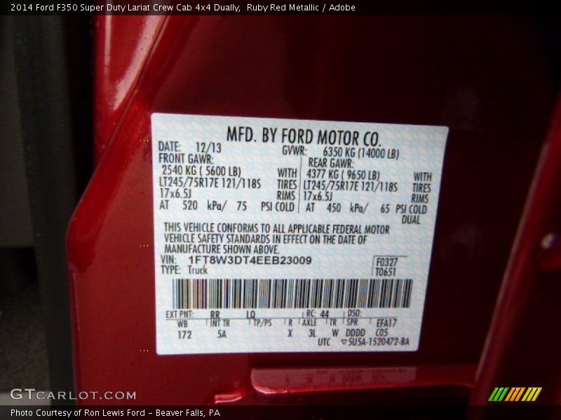 Ruby Red Metallic / Adobe 2014 Ford F350 Super Duty Lariat Crew Cab 4x4 Dually
