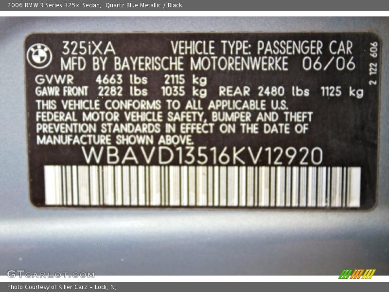 Quartz Blue Metallic / Black 2006 BMW 3 Series 325xi Sedan