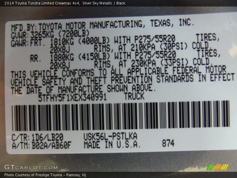 2014 Tundra Limited Crewmax 4x4 Silver Sky Metallic Color Code 1D6
