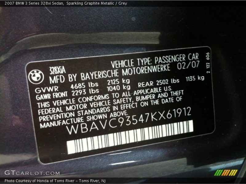 Sparkling Graphite Metallic / Grey 2007 BMW 3 Series 328xi Sedan