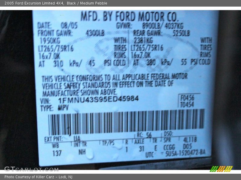2005 Excursion Limited 4X4 Black Color Code UA