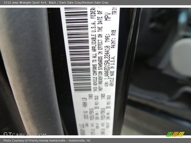 Black / Dark Slate Gray/Medium Slate Gray 2010 Jeep Wrangler Sport 4x4