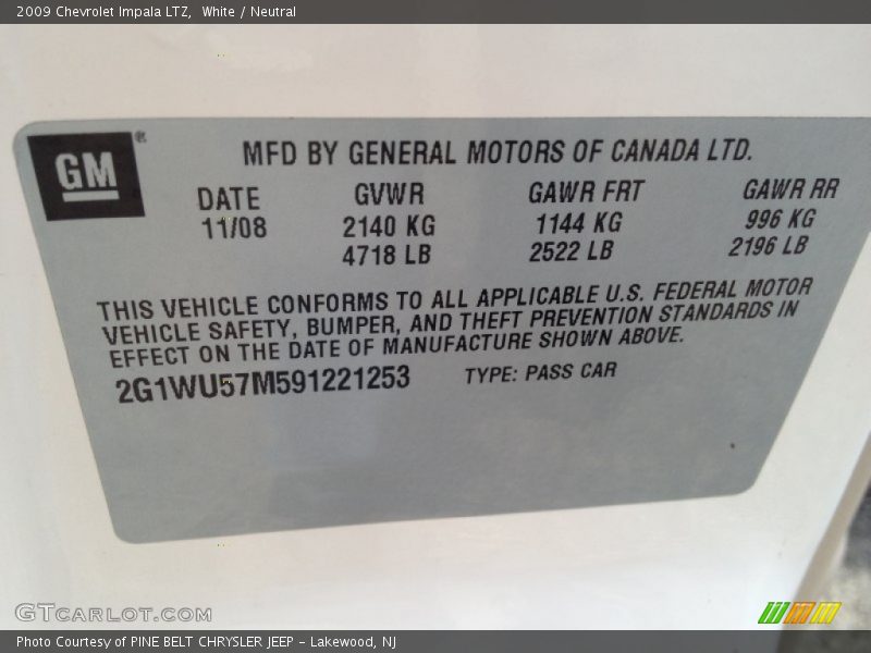 White / Neutral 2009 Chevrolet Impala LTZ