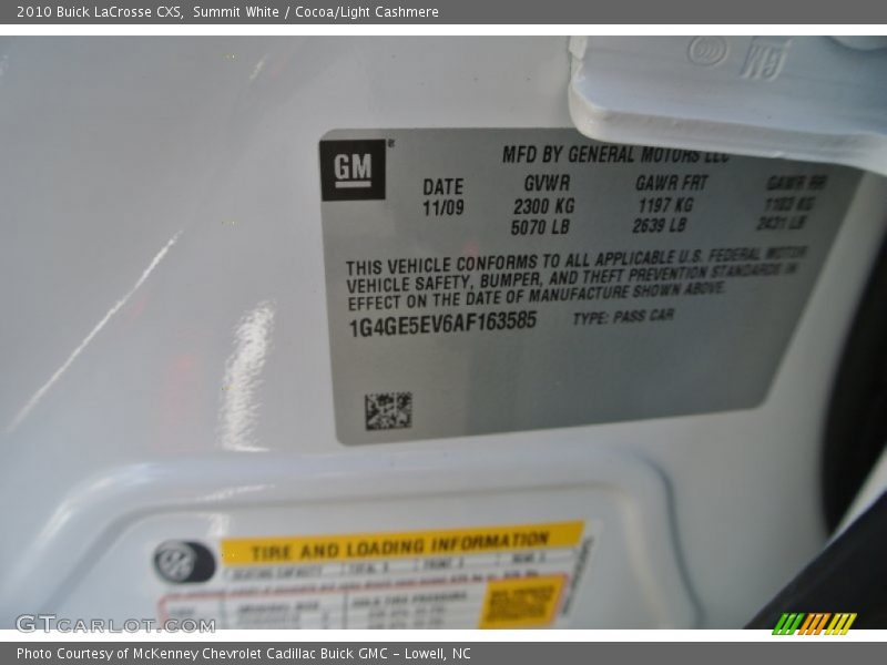Summit White / Cocoa/Light Cashmere 2010 Buick LaCrosse CXS