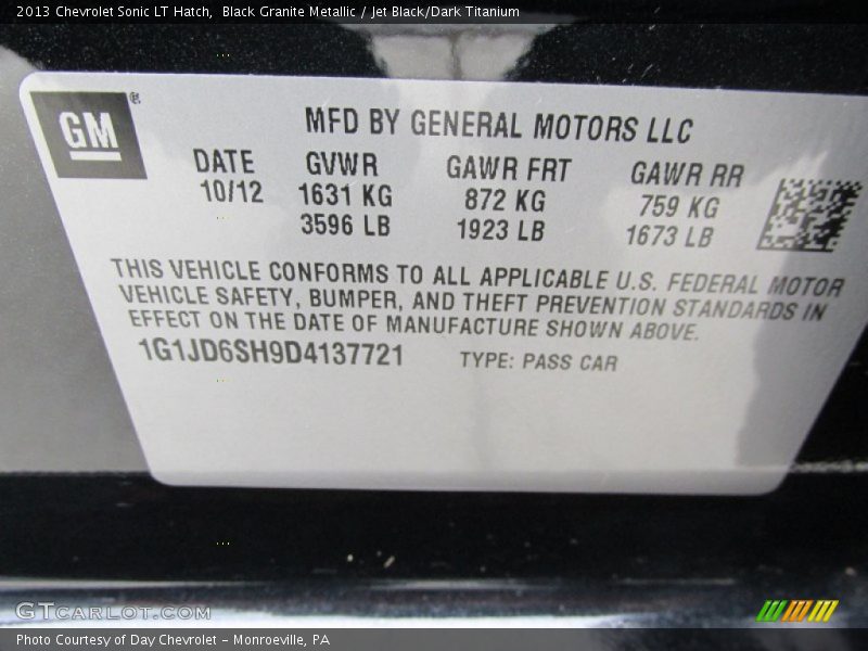 Black Granite Metallic / Jet Black/Dark Titanium 2013 Chevrolet Sonic LT Hatch