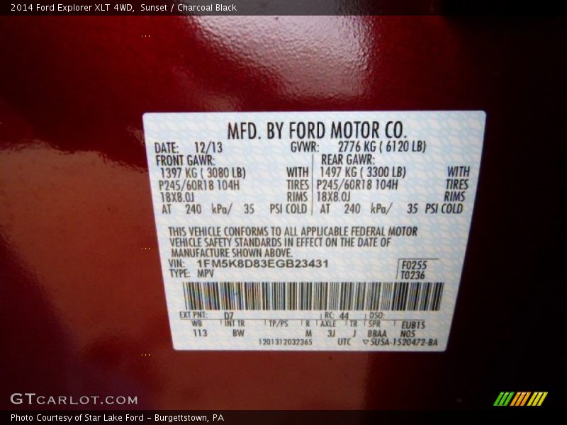 Sunset / Charcoal Black 2014 Ford Explorer XLT 4WD