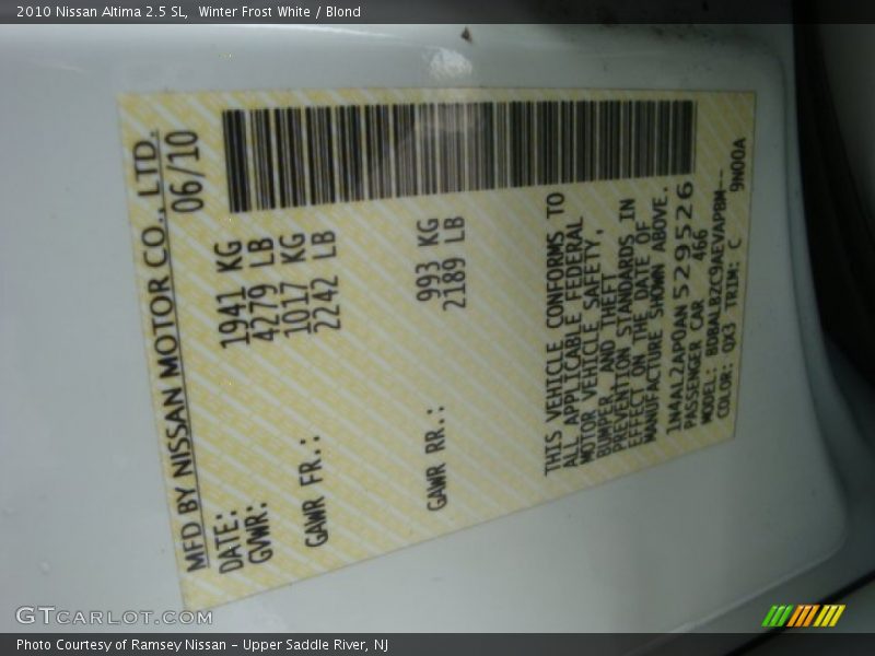 Winter Frost White / Blond 2010 Nissan Altima 2.5 SL