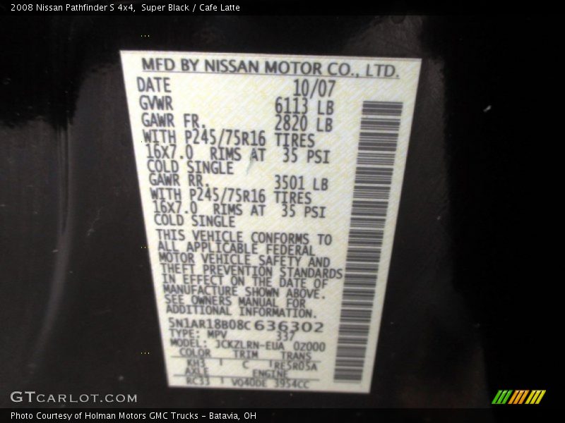 Super Black / Cafe Latte 2008 Nissan Pathfinder S 4x4