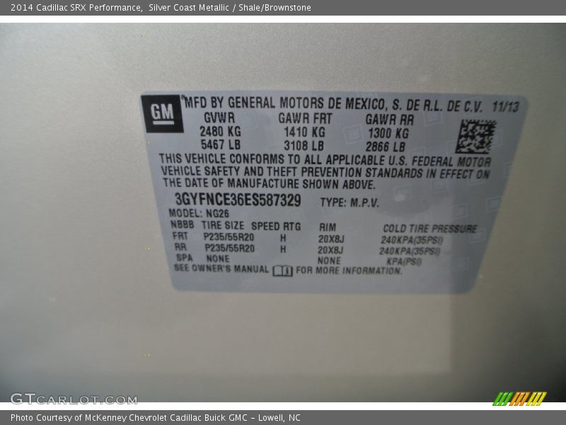 Silver Coast Metallic / Shale/Brownstone 2014 Cadillac SRX Performance