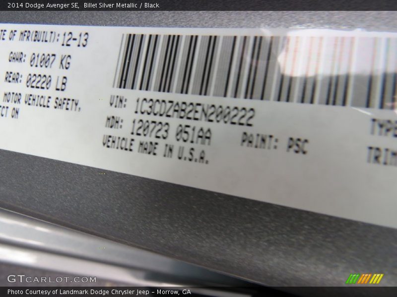 Billet Silver Metallic / Black 2014 Dodge Avenger SE