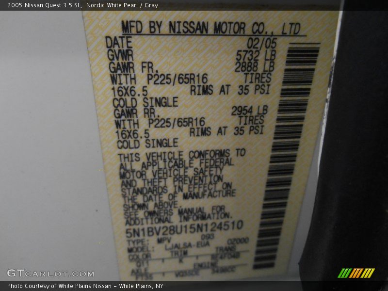 Nordic White Pearl / Gray 2005 Nissan Quest 3.5 SL